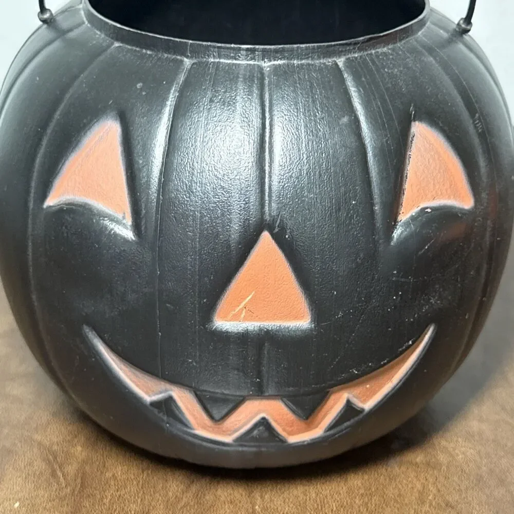 Vintage General Foam Plastics Blow Mold Halloween Jack o Lantern Pumpkin Bucket